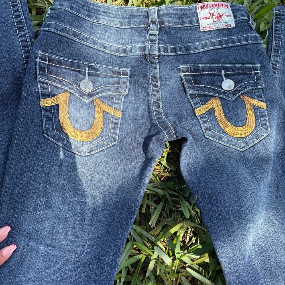 True Religion Women's Denim Jeans with Yellow Accents